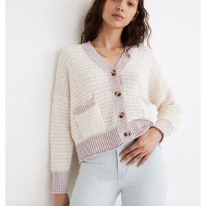 Madewell Seabrook Cardigan Sweater in Colorblock Antique Cream Size XL
